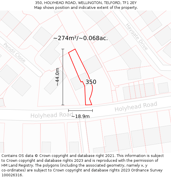 350, HOLYHEAD ROAD, WELLINGTON, TELFORD, TF1 2EY: Plot and title map