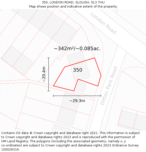 350, LONDON ROAD, SLOUGH, SL3 7HU: Plot and title map