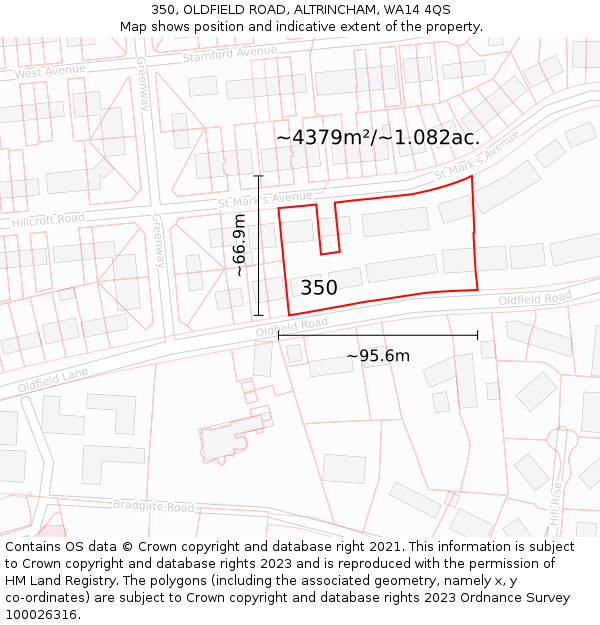 350, OLDFIELD ROAD, ALTRINCHAM, WA14 4QS: Plot and title map