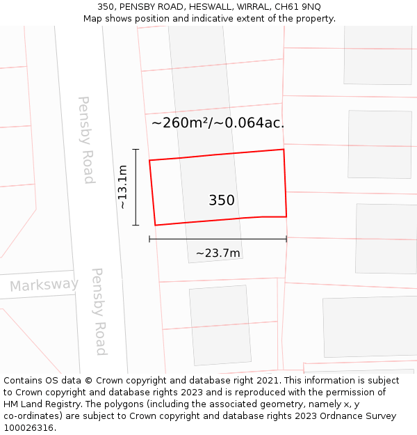 350, PENSBY ROAD, HESWALL, WIRRAL, CH61 9NQ: Plot and title map