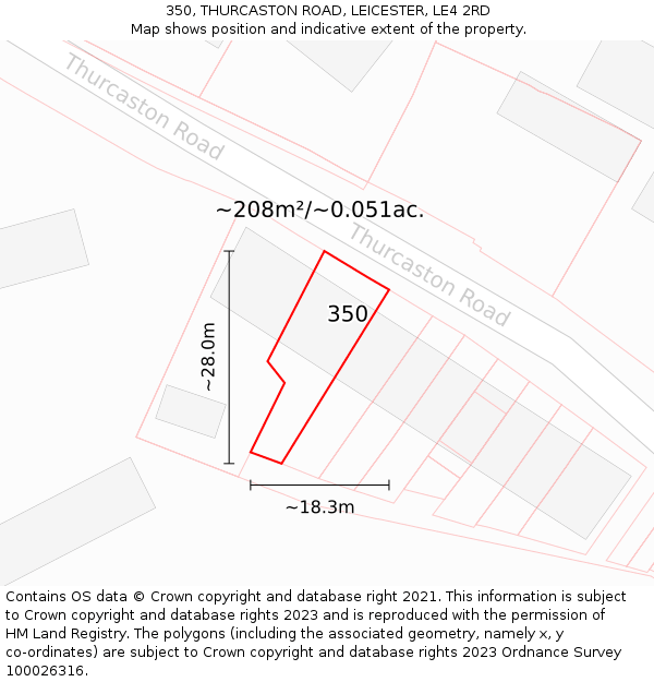 350, THURCASTON ROAD, LEICESTER, LE4 2RD: Plot and title map