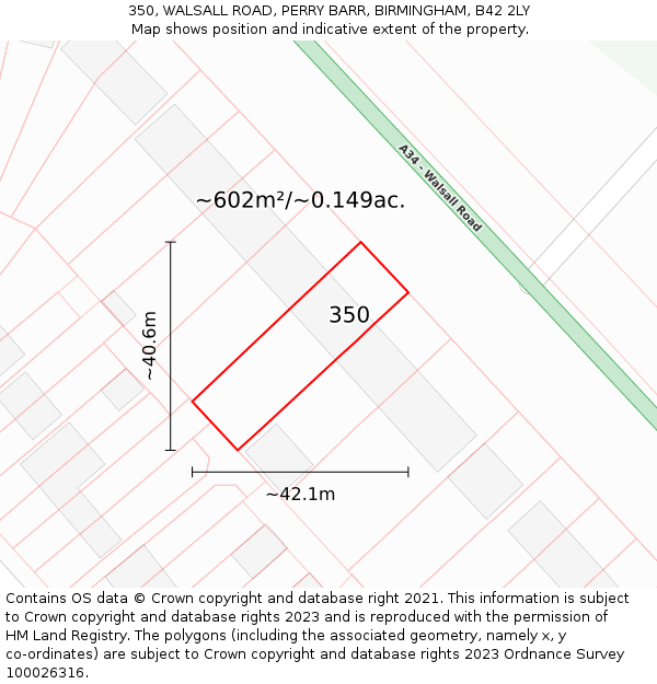 350, WALSALL ROAD, PERRY BARR, BIRMINGHAM, B42 2LY: Plot and title map