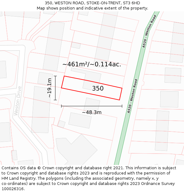 350, WESTON ROAD, STOKE-ON-TRENT, ST3 6HD: Plot and title map