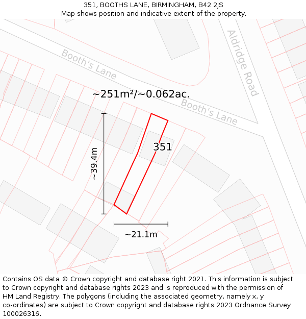 351, BOOTHS LANE, BIRMINGHAM, B42 2JS: Plot and title map