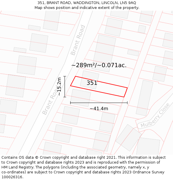 351, BRANT ROAD, WADDINGTON, LINCOLN, LN5 9AQ: Plot and title map