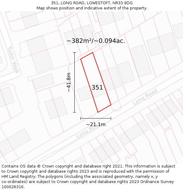 351, LONG ROAD, LOWESTOFT, NR33 9DG: Plot and title map