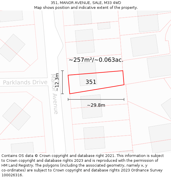 351, MANOR AVENUE, SALE, M33 4WD: Plot and title map