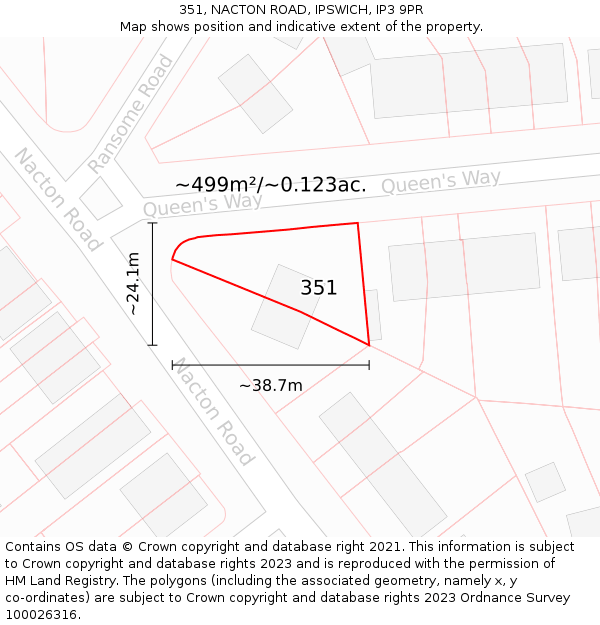 351, NACTON ROAD, IPSWICH, IP3 9PR: Plot and title map