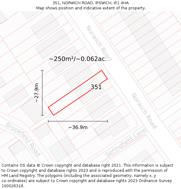 351, NORWICH ROAD, IPSWICH, IP1 4HA: Plot and title map