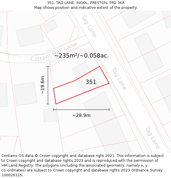 351, TAG LANE, INGOL, PRESTON, PR2 3XA: Plot and title map