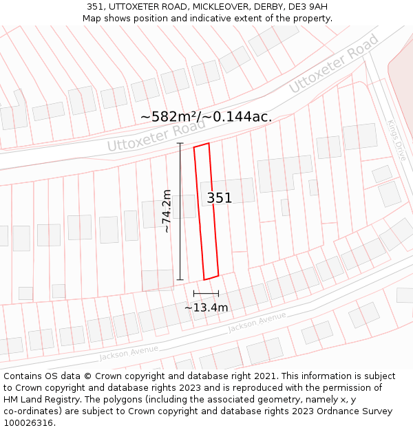 351, UTTOXETER ROAD, MICKLEOVER, DERBY, DE3 9AH: Plot and title map