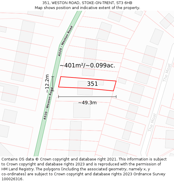 351, WESTON ROAD, STOKE-ON-TRENT, ST3 6HB: Plot and title map