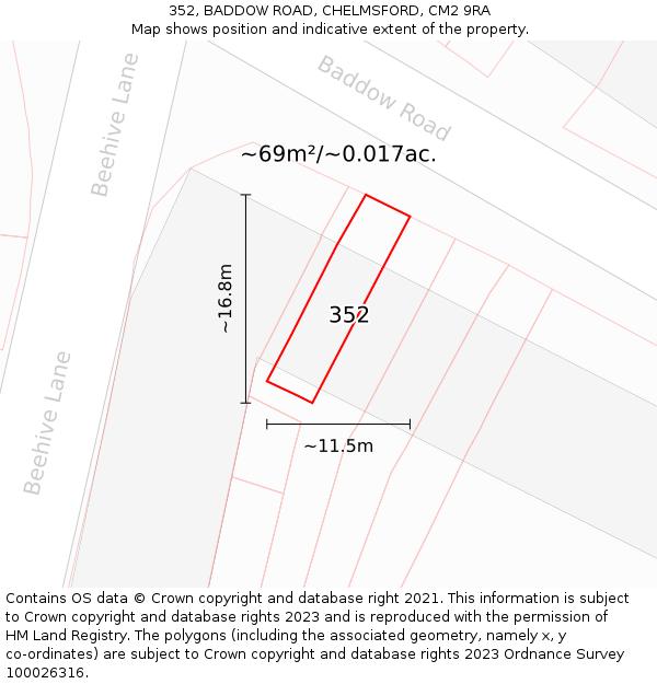 352, BADDOW ROAD, CHELMSFORD, CM2 9RA: Plot and title map