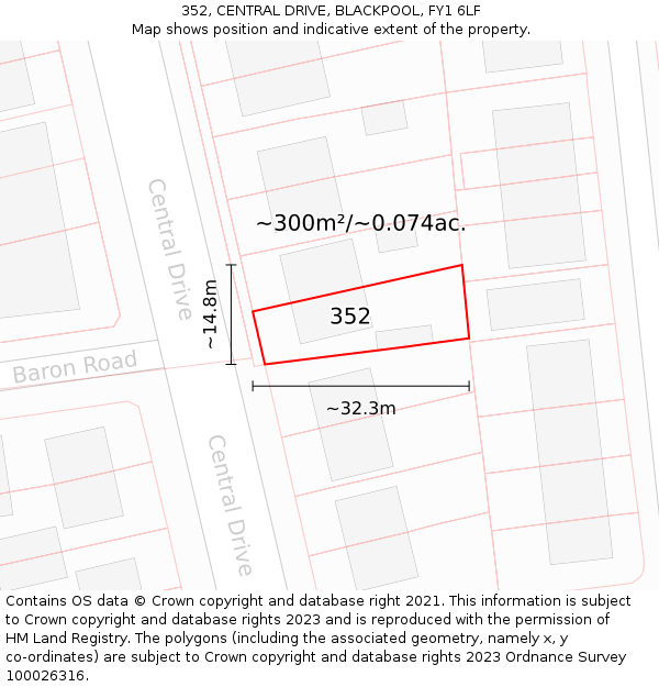 352, CENTRAL DRIVE, BLACKPOOL, FY1 6LF: Plot and title map