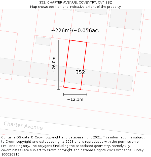 352, CHARTER AVENUE, COVENTRY, CV4 8BZ: Plot and title map