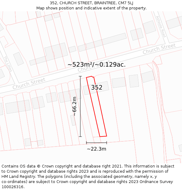 352, CHURCH STREET, BRAINTREE, CM7 5LJ: Plot and title map