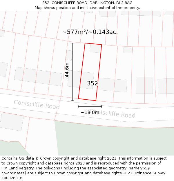 352, CONISCLIFFE ROAD, DARLINGTON, DL3 8AG: Plot and title map