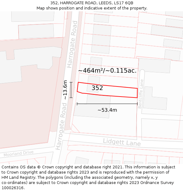 352, HARROGATE ROAD, LEEDS, LS17 6QB: Plot and title map