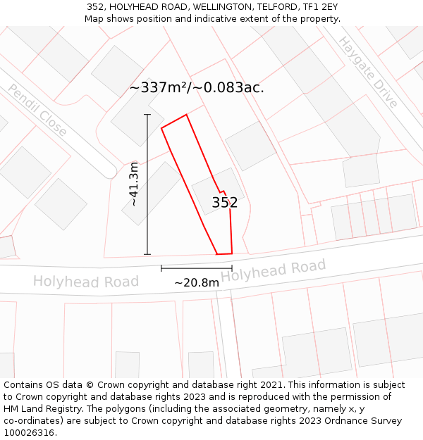 352, HOLYHEAD ROAD, WELLINGTON, TELFORD, TF1 2EY: Plot and title map