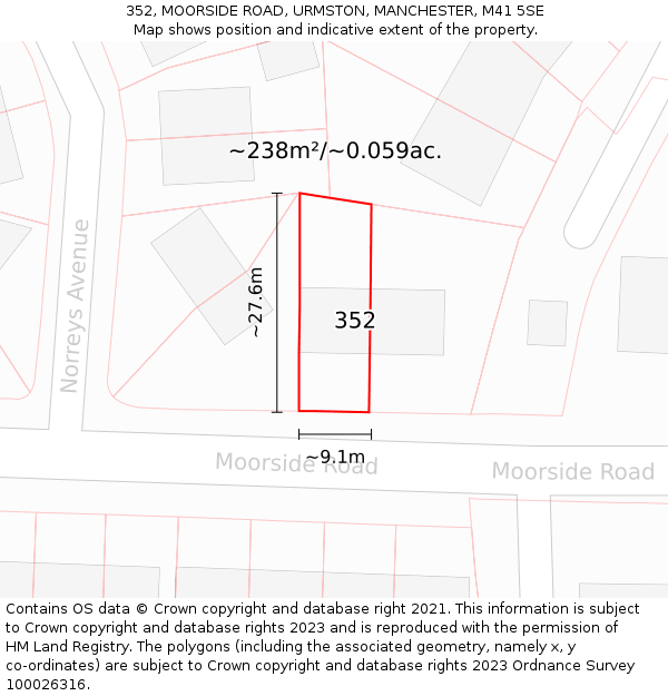 352, MOORSIDE ROAD, URMSTON, MANCHESTER, M41 5SE: Plot and title map