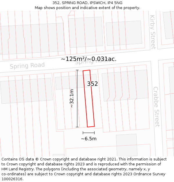 352, SPRING ROAD, IPSWICH, IP4 5NG: Plot and title map