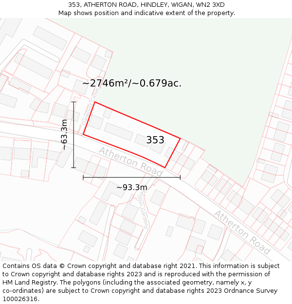 353, ATHERTON ROAD, HINDLEY, WIGAN, WN2 3XD: Plot and title map