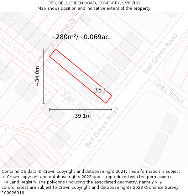 353, BELL GREEN ROAD, COVENTRY, CV6 7HD: Plot and title map