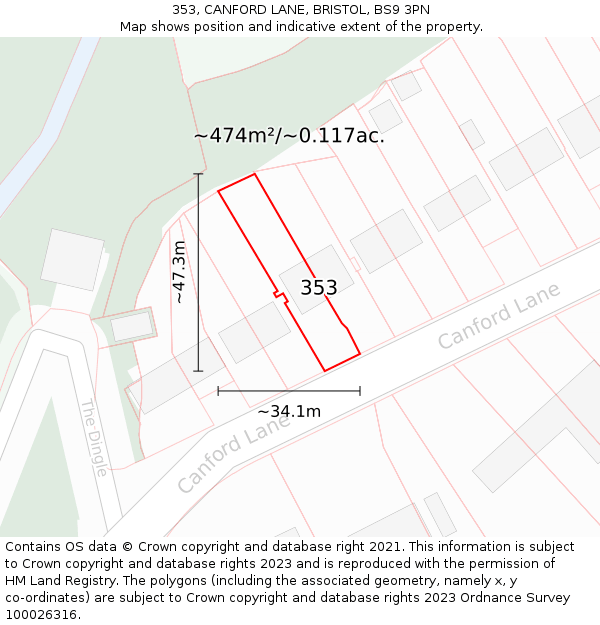 353, CANFORD LANE, BRISTOL, BS9 3PN: Plot and title map