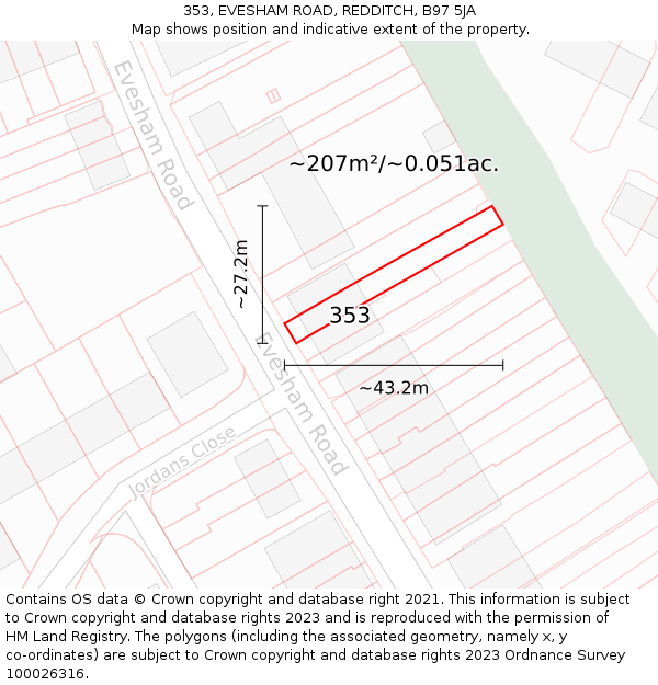 353, EVESHAM ROAD, REDDITCH, B97 5JA: Plot and title map