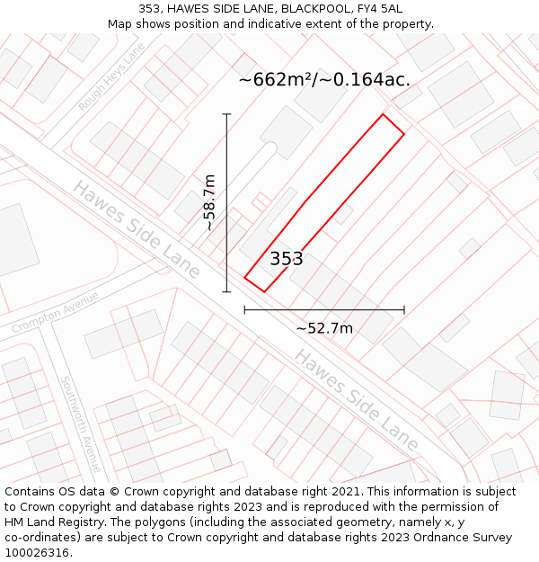 353, HAWES SIDE LANE, BLACKPOOL, FY4 5AL: Plot and title map