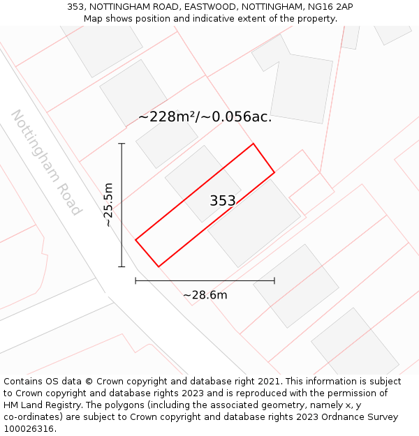 353, NOTTINGHAM ROAD, EASTWOOD, NOTTINGHAM, NG16 2AP: Plot and title map