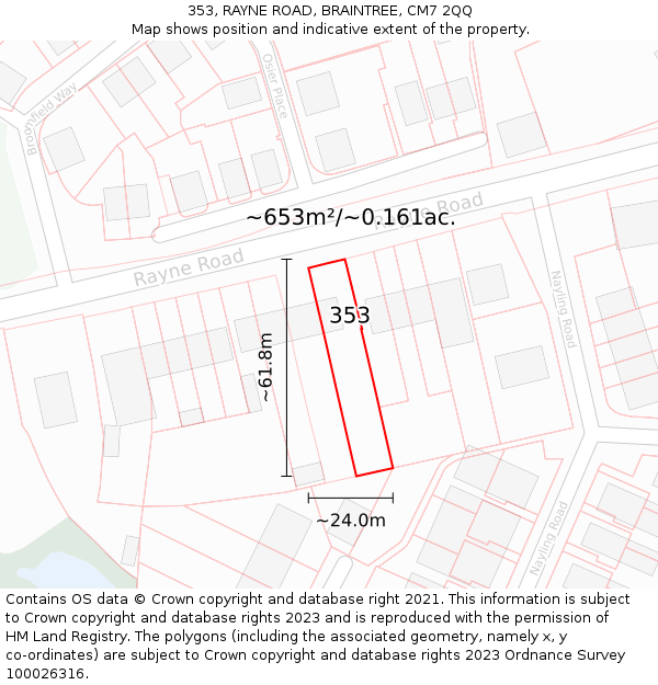 353, RAYNE ROAD, BRAINTREE, CM7 2QQ: Plot and title map