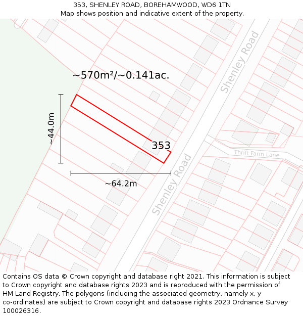 353, SHENLEY ROAD, BOREHAMWOOD, WD6 1TN: Plot and title map