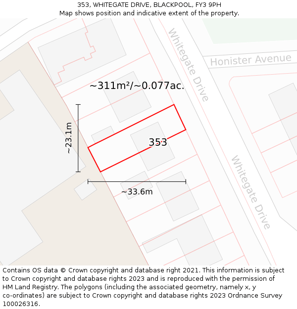 353, WHITEGATE DRIVE, BLACKPOOL, FY3 9PH: Plot and title map