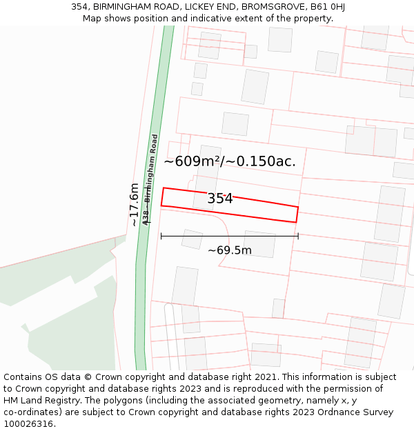 354, BIRMINGHAM ROAD, LICKEY END, BROMSGROVE, B61 0HJ: Plot and title map