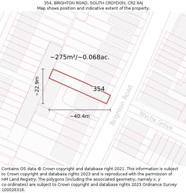 354, BRIGHTON ROAD, SOUTH CROYDON, CR2 6AJ: Plot and title map