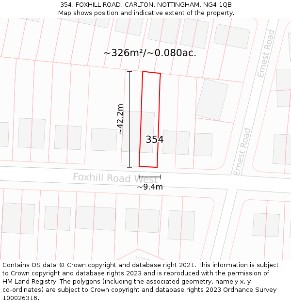 354, FOXHILL ROAD, CARLTON, NOTTINGHAM, NG4 1QB: Plot and title map