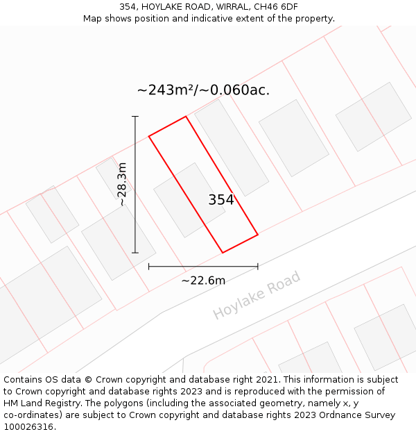 354, HOYLAKE ROAD, WIRRAL, CH46 6DF: Plot and title map