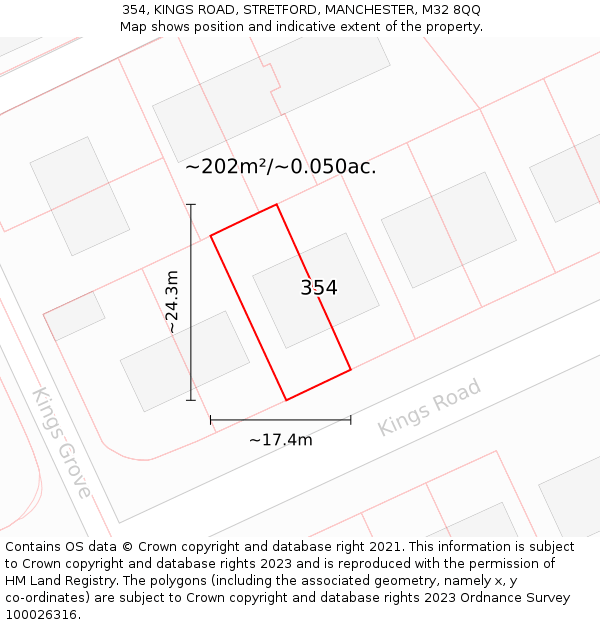 354, KINGS ROAD, STRETFORD, MANCHESTER, M32 8QQ: Plot and title map