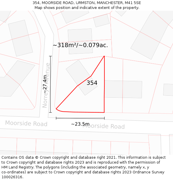 354, MOORSIDE ROAD, URMSTON, MANCHESTER, M41 5SE: Plot and title map