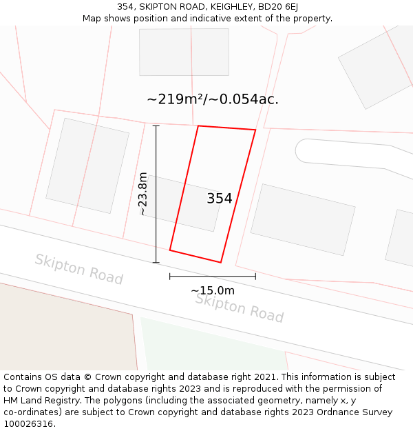 354, SKIPTON ROAD, KEIGHLEY, BD20 6EJ: Plot and title map