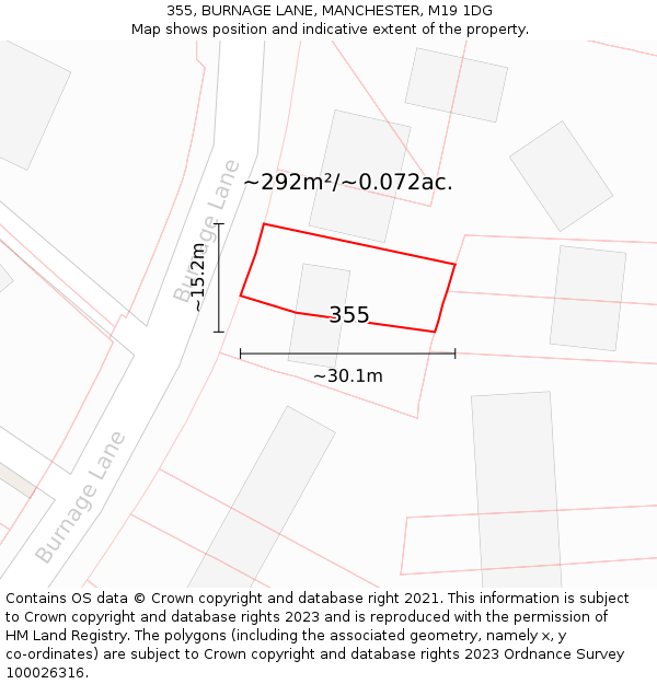 355, BURNAGE LANE, MANCHESTER, M19 1DG: Plot and title map