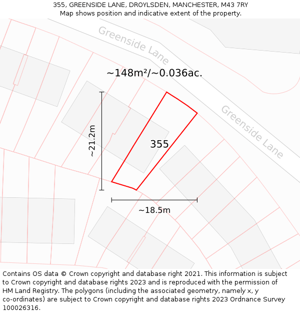 355, GREENSIDE LANE, DROYLSDEN, MANCHESTER, M43 7RY: Plot and title map