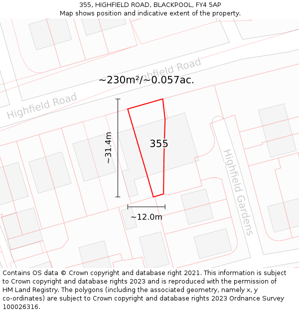 355, HIGHFIELD ROAD, BLACKPOOL, FY4 5AP: Plot and title map