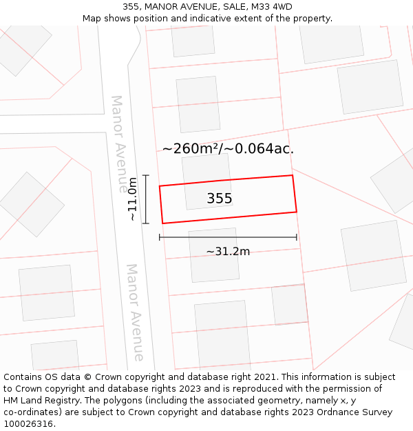 355, MANOR AVENUE, SALE, M33 4WD: Plot and title map