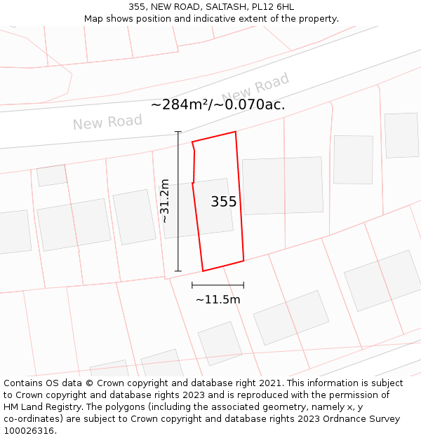 355, NEW ROAD, SALTASH, PL12 6HL: Plot and title map