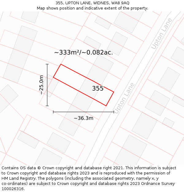 355, UPTON LANE, WIDNES, WA8 9AQ: Plot and title map