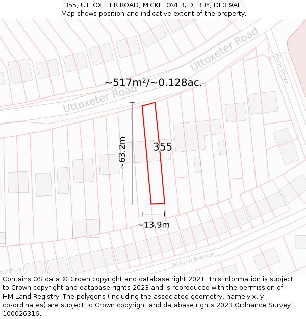 355, UTTOXETER ROAD, MICKLEOVER, DERBY, DE3 9AH: Plot and title map