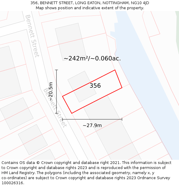 356, BENNETT STREET, LONG EATON, NOTTINGHAM, NG10 4JD: Plot and title map