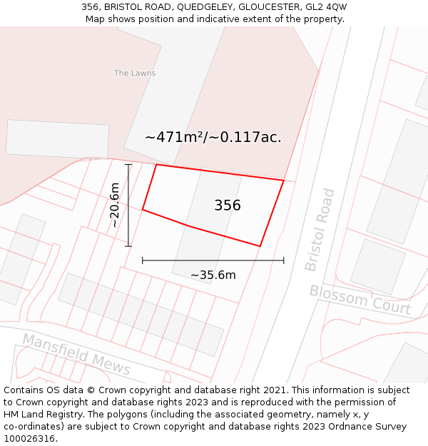 356, BRISTOL ROAD, QUEDGELEY, GLOUCESTER, GL2 4QW: Plot and title map